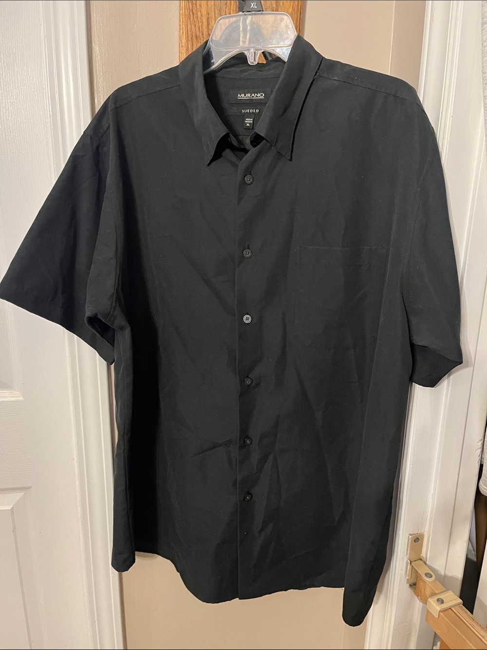Men’s Murano Short Sleeve Dress Shirt, Black, XLarge, 100% Sueded polyester